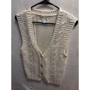 Hand Knit Cream Cable Knit Button Front Vest Women's Size S Acrylic